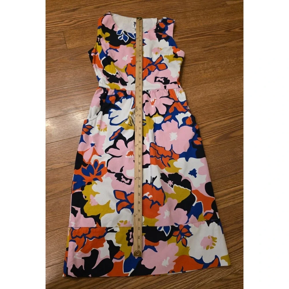 Anthropologie‎ Whit Two Dress Womens SZ 0 Petal Print Cross-back Midi Shift EUC